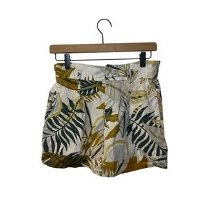 C&C California High Waist 100% Linen Printed Green and Yellow Shorts